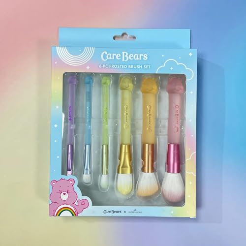 Impressions Vanity Care Bears 6 PCs Multi Colors Frosted Makeup Brush Set with Translucent Handles, Super Soft Bristles Makeup Brushes for Foundation, Face Powder, Eye Shadow and Liner Application