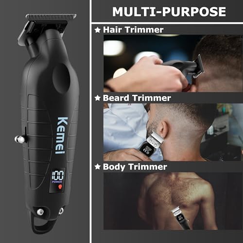 KEMEI 2293 Professional Hair/Beard Trimmer for Men Zero Gapped Hair Clippers for Barber with T Blade, Cordless Rechargeable