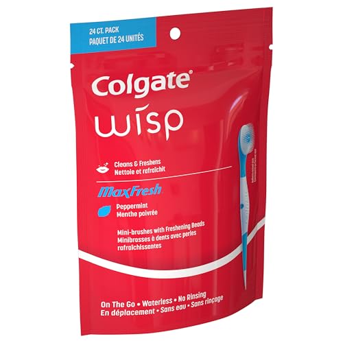 Colgate Max Fresh Wisp Disposable Mini Travel Toothbrushes, Peppermint, 24 Count (Pack of 4)