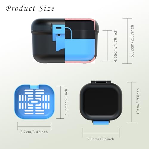 BVN Leak-Proof Denture Case, Denture Cup for Soaking Dentures, Retainer Cleaning Case Black and Bule Dent