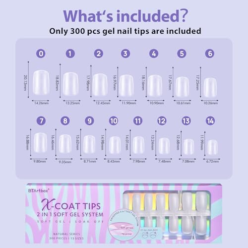 BTArtbox Extra Short Square Nail Tips - Short Squoval Gel Nail Tips, Natural Fake Nails with Tip Primer Cover, Pre-shaped Upgrade Matte Full Cover Nails for Home DIY Nail Salon