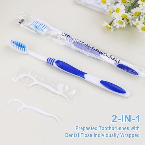 200 Prepasted Disposable Toothbrushes with Dental Floss Individually Wrapped Pre Pasted Toothbrushes Soft Bristle Travel Tooth Brush Single Use Wrapped for Hotel, Camping, Travel, Homeless