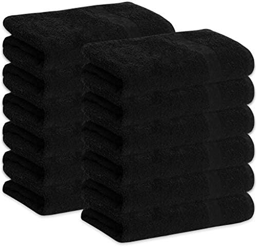 GREEN LIFESTYLE Black Bleach Proof Towels Bulk Sets 100% Cotton 16' X 25' Premium Spa Quality, Super Soft and Absorbent for Gym, Pool, Spa, Salon and Home 12 Pack