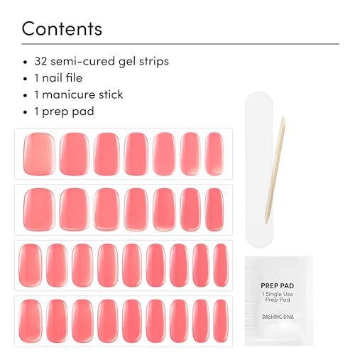 Dashing Diva Glaze Nail Strip Set - Grapefruit Gone Wild - Long Lasting, Chip Resistant, Semi-Cured Gel Nail Strips - Summer Gel Set - 4-Piece Manicure Kit with 32 Strips