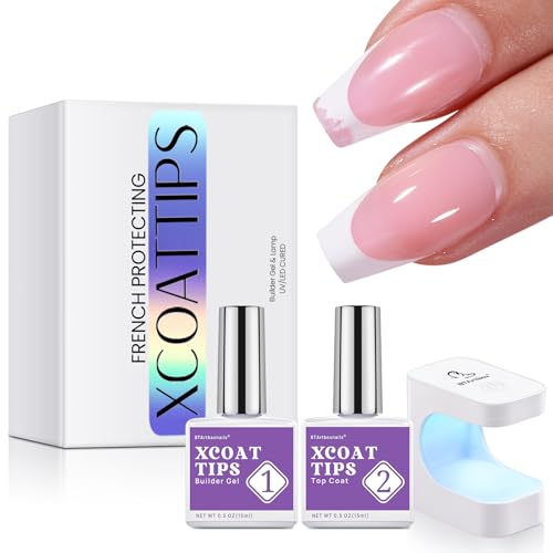 BTArtboxnails Nail Tips Builder Gel - Long Lasting 15ml Builder Gel with Portable Nail Lamp for French XCOATTIPS, 30+Days French Protection Duo Nail Extension Tool for Nail Art