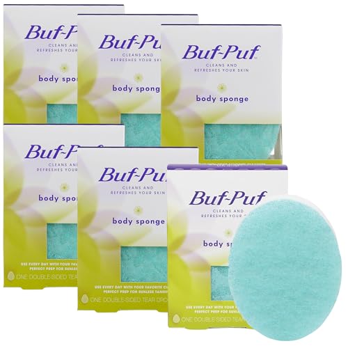 Buf-Puf Body Sponge, Bath Sponge, Dermatologist Developed, Cleanses Skin of Dirt, and Excess Oil, Reusable, Exfoliating, 6 Count