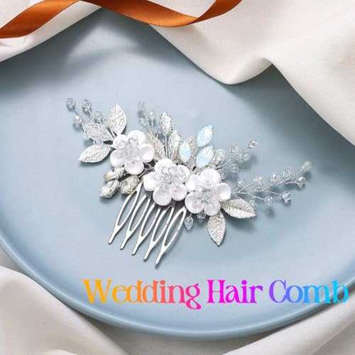 Catery Flower Bridal Hair Comb Silver Wedding Hair Clip Rhinestone Accessories for Women