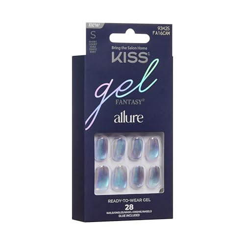 KISS Gel Fantasy, Press-On Nails, Nail glue included, 'Change Chance', Silver, Short Size, Oval Shape, Includes 28 Nails, 2g glue, 1 Manicure Stick, 1 Mini File