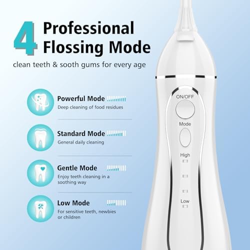 Leominor Water Dental Flosser Pick for Teeth, 300ML Portable Oral Irrigator Upgraded Tank Removable,IPX7 Waterproof, Rechargeable Travel Teeth Cleaner, Professional Electric Flossing (White)