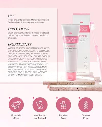 HIMALAYA PINKSALT Natural Whitening Toothpaste, 3.9 OZ (Pack of 4)- Fluoride Free I Natural Toothpaste for Teeth Whitening I Gum Health Care I Plaque Remover I Spearmint Flavor