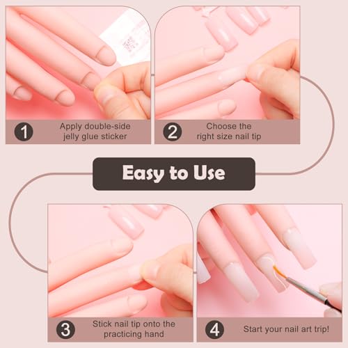 Coitak Practice Hand for Acrylic Nails, Flexible Fake Hands, Manicure Training Hand Nail Kit for Beginners, Nail Practice Hand with 200PCS Nail Tips, Nail Glue Stickers, Brush and Clipper