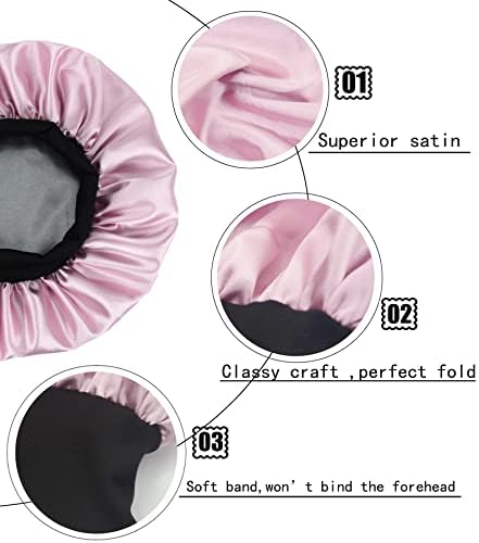 Kids Satin Bonnet Double Layer Wide Elastic Band Sleep Cap Hair Bonnet Silky Night Cap for Toddler Child