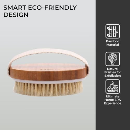 H&S Bamboo Body Dry Brush - Exfoliating Dry Brushing Body Brush - Exfoliator Brusher for Skin - Soft & Hard Bristles Massage - Use on Skin Face Facial - Scrub for Women and Men