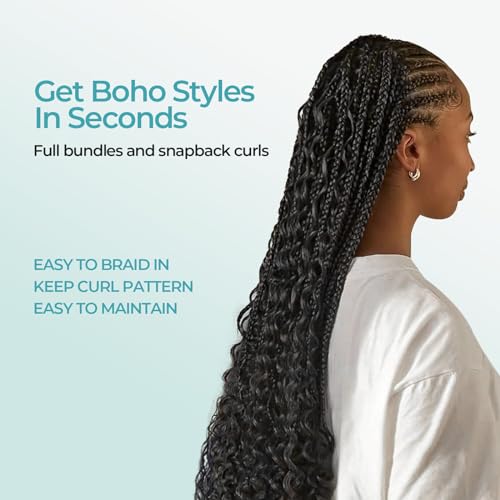 Boho Braids Human Hair for Bohemian Knotless Braids Braiding Hair Wet and Wavy Deep Wave Bulk No Weft 2 Bundles 100g 22 Inch Natural Black - Easy to Install for Salon/Home/Beginners