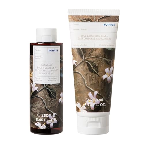 KORRES Jasmine Body Care Set, 2 Piece Gift Set With Shower Gel & Body Milk, Luxuriously Scented With Floral Jasmine, Vegan Self Care Set For Men & Women, Nourishing Skin Care Gift Made In Greece