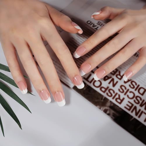 DANNI & TONI Semi Cured Gel Nail Strips French (Happy-Go-Lucky) Nude Gel Nail Stickers with White Tips 28 Stickers