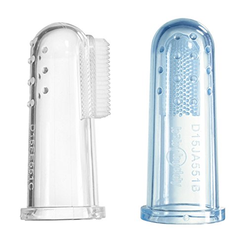 Brilliant Baby Finger Toothbrush - Silicone Gum Massager and Teether Brush for Infant and Toddler, 3 Months Old and Up, Gum and Tooth Cleaner, for Teething Relief- Oral Care, Blue/Clear, 2 (Pack of 2)