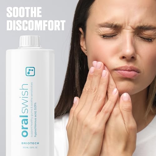 BRIOTECH Oral Swish, Hypochlorous Acid Mouthwash Rinse, Gentle Oral Care Hygiene, Fight Bad Breath, Support Against Plaque, Gum Irritation & Tender Gums, Alcohol & Fluoride Free, 32 fl oz