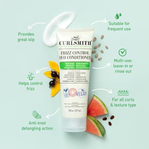CURLSMITH - Frizz Control Duo Hair Conditioner, Nourishing Rinse Out or Leave In, Detangling, Smoothing, For All Curl Types, Vegan, 237ml/8 fl oz