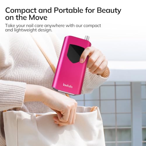 Lavinda Portable Nail Drill Professional, 35000 RPM Rechargeable, Electric Nail File Machine for Acrylic Nails, Gel Polishing, and Removing, Cordless Nail Drill for Salon and Home Use (Viva Magenta)