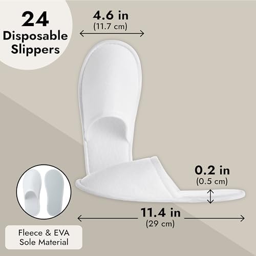 Juvale Disposable Slippers for Guests - Men's US 10/Women's US 11 Medium - White Closed-Toe Cotton EVA Slip-Resistant Sole - Individually Wrapped Spa & Hotel House Slippers Bulk 24 Pairs