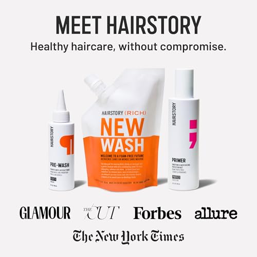 Hairstory New Wash Rich, Ultra-Moisturizing Cleansing Cream for Dry & Thick Hair, Detergent Free Shampoo & Conditioner Alternative, Restores Softness & Shine, 8oz