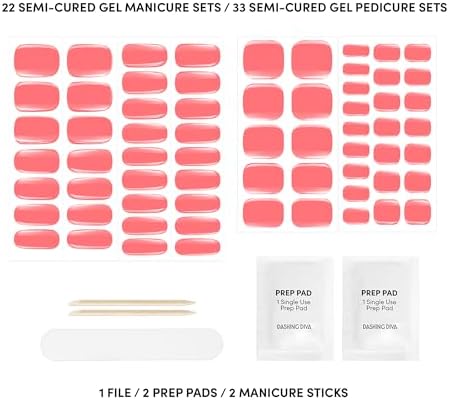 Dashing Diva Glaze Mani Pedi Kit - The Vitamin C Glaze - Comes with LED Nail Lamp - Long Lasting, Semicured Gel Nail Strips for Toes & Hands