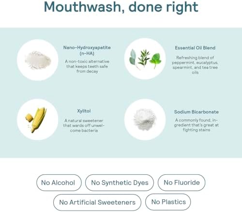 HUPPY Mouthwash Tablets with Nano Hydroxyapatite - Refreshes Breath and Remineralizes Teeth - Hydroxyapatite Tabs Perfect for Travel - Nanohydroxyapatite Mouthwash, 124ct, Cool Mint Flavor