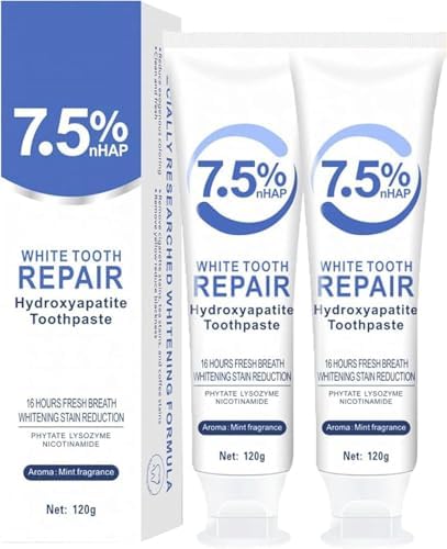 Hydroxyapatite Toothpastes for Enamel Protection and Tooth Strengthening, 7.5% Hydroxyapatite Whitening Toothpastes - Fluoride-Free, Gentle Mint, Fresh Breath, Daily Use for Oral Health (2)