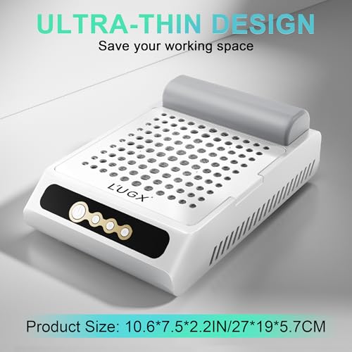 L'UGX Rechargeable Nail Dust Collector, Professional Brushless Turbo Dust Collector Nail Tech, Powerful Dust Suction Machine Manicure Pedicure Tool for Acrylic Nail Polishing, Low Noise, 2Pcs Filters