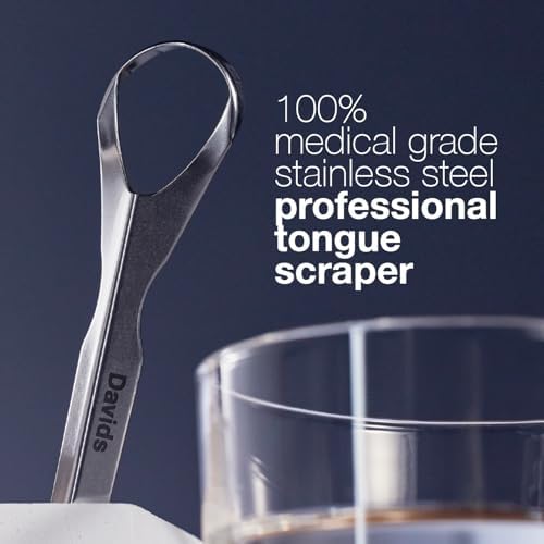 Davids Tongue Scraper for Adults and Kids, 100% Medical Grade Professional Stainless Steel Tongue Scraper, Made in USA