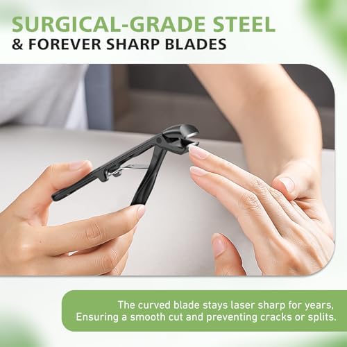 BALUCA Pro Angled Head Heavy Duty Toe Nail Clippers for Seniors & Thick Nails – Long Handle Toenail Clipper with Catcher for Arthritic Hands & Tough Toenails, Black