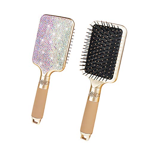 Hair Brush Detangles Instantly Removing Tangles, Knots, Fly Aways Exceptional Wig Brush For Hair Wraps & Weave Management Handmade Luxury Bling Crystal Paddle Brush Cute Rhinestone (AB Color)