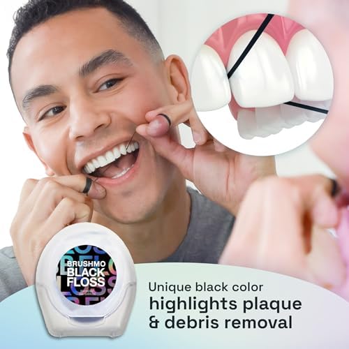 Brushmo Black Floss (BB Floss) - Expanding Gum-Friendly Soothing Mint Dental Floss, Natural Wax Helps Remove Plaque from Teeth, US-Dentist Designed PTFE & PFAS Free Oral Care, 2 Spools, 110 yd, Vegan