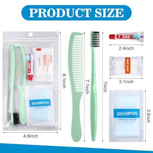 Hushee 48 Sets Personal Hygiene Kit Basic Toiletry Kit Homeless Care Package for Men, Women, Travel, Charity, Business Include Shampoo, Toothbrush, Toothpaste, Comb and Bath(Light Green)