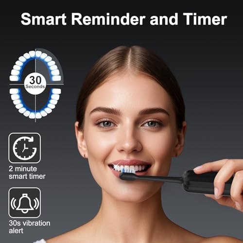 2025 New Sonic Electric Toothbrush for Adults - Vibration 60,000 VPM & 73° Oscillation Rechargeable Electric Toothbrush, 50+ Days Battery Life, 3 Modes, 2-Minute Timer, 3 Brush Heads, Black