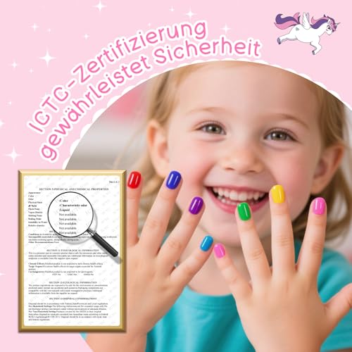 Kids Nail Polish Kit, 12 Color Toddler Nail Polish Set Non Toxic Peel-Off Safe Water Based Low Odor for Girls Ages 5+ for Makeovers and Birthday Gifts Nail Paint Set