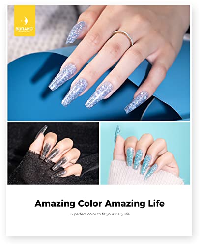 BURANO Poly Extension Gel Nail Kit, 6 Colors Nail Poly Nails Builder Gel Set for Beginner & Professional Using, DIY Starter Kit Nail Art Gift (glitter)
