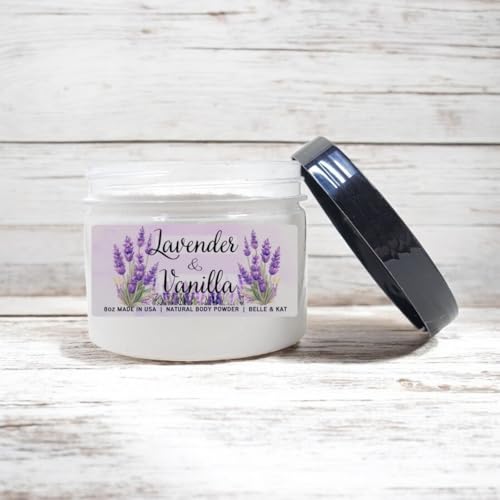 Lavender Vanilla Scented Talc Free Body Powder for Men, Perfume Dusting Powder for Women, Bath Powder with Fragrance & Essential Oil, 8oz Container, Stay Fresh