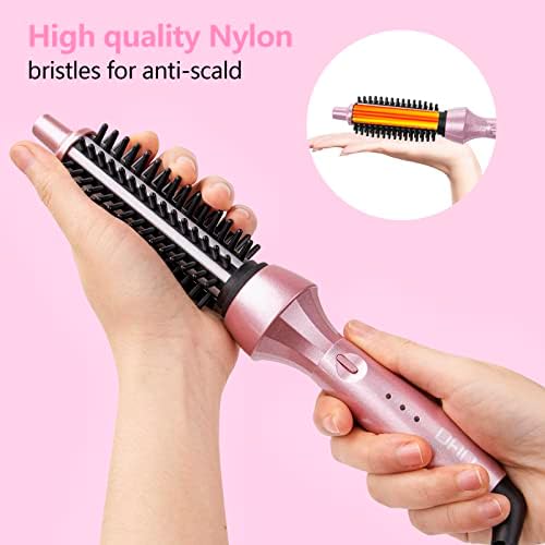 DAN Technology Curling Iron Brush, 1 inch, Ceramic, Pink, Adjustable Temperature, Dual Voltage, Fast Heating, Anti-Scald, Safety Auto Shut Off, for Curly Hair, HAIR IRON