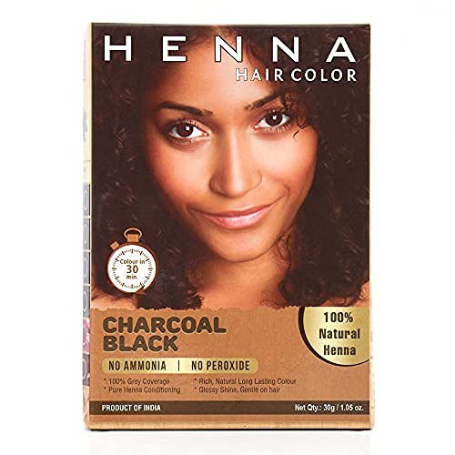 HENNA HAIR COLOR 30 Minute Black Henna Hair Dye: Enriched with Herbs, Harsh Chemical-Free Semi-Permanent Henna Hair Color for Men and Women (Charcoal Black)