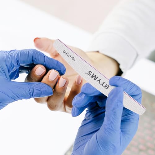 BTYMS 100Pcs 100/180 Grit Nail File and Buffer Professional Double-Sided Emery Boards for Acrylic, Gel & Natural Nails