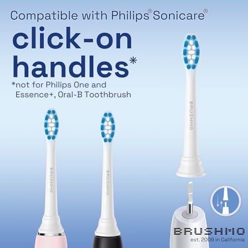 Brushmo Optimal Gum Care Replacement Toothbrush Heads, Compatible with Philips Sonicare Click-on Electric Toothbrush Handles, 8 Standard Replacement Heads, Ultra Soft Dupont Bristles, BM938, White