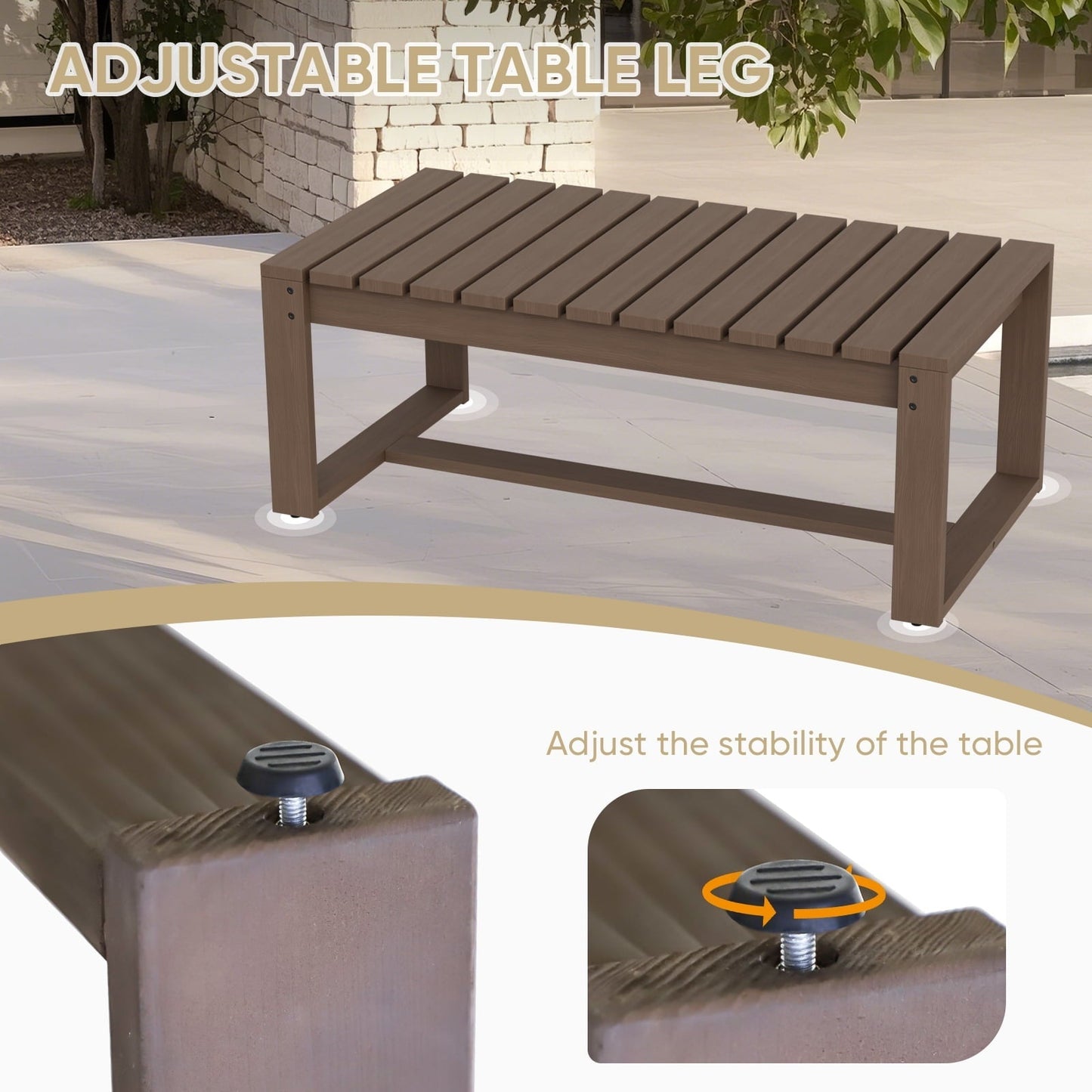 COOS BAY Modern Outdoor Patio Coffee Table, Natural Real Wood Cedar Table, All Weather Outdoor Rectangular Table