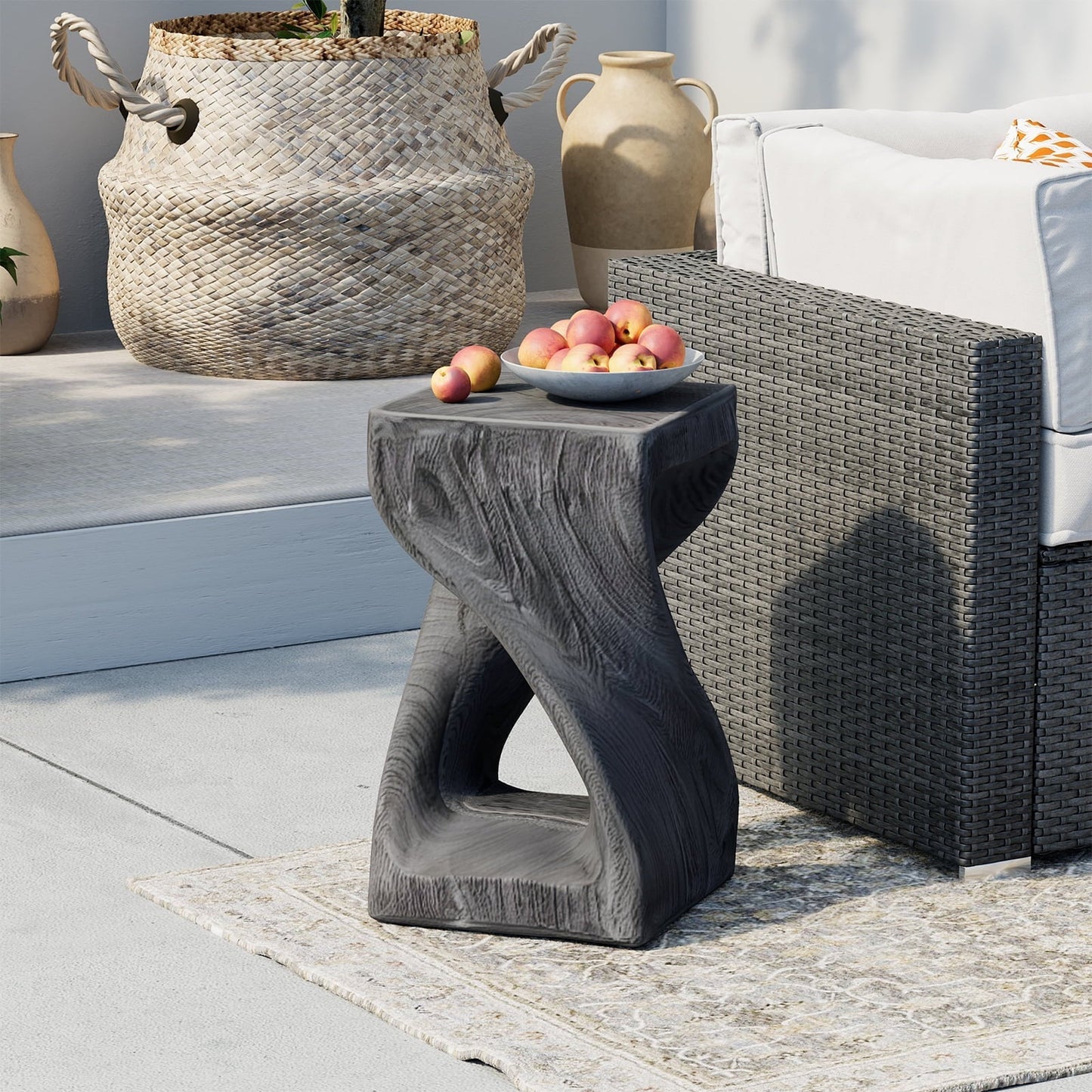 COSIEST Concrete Modern Side Table – 20 lbs End Table/Accent Table with Artistic Twist Design