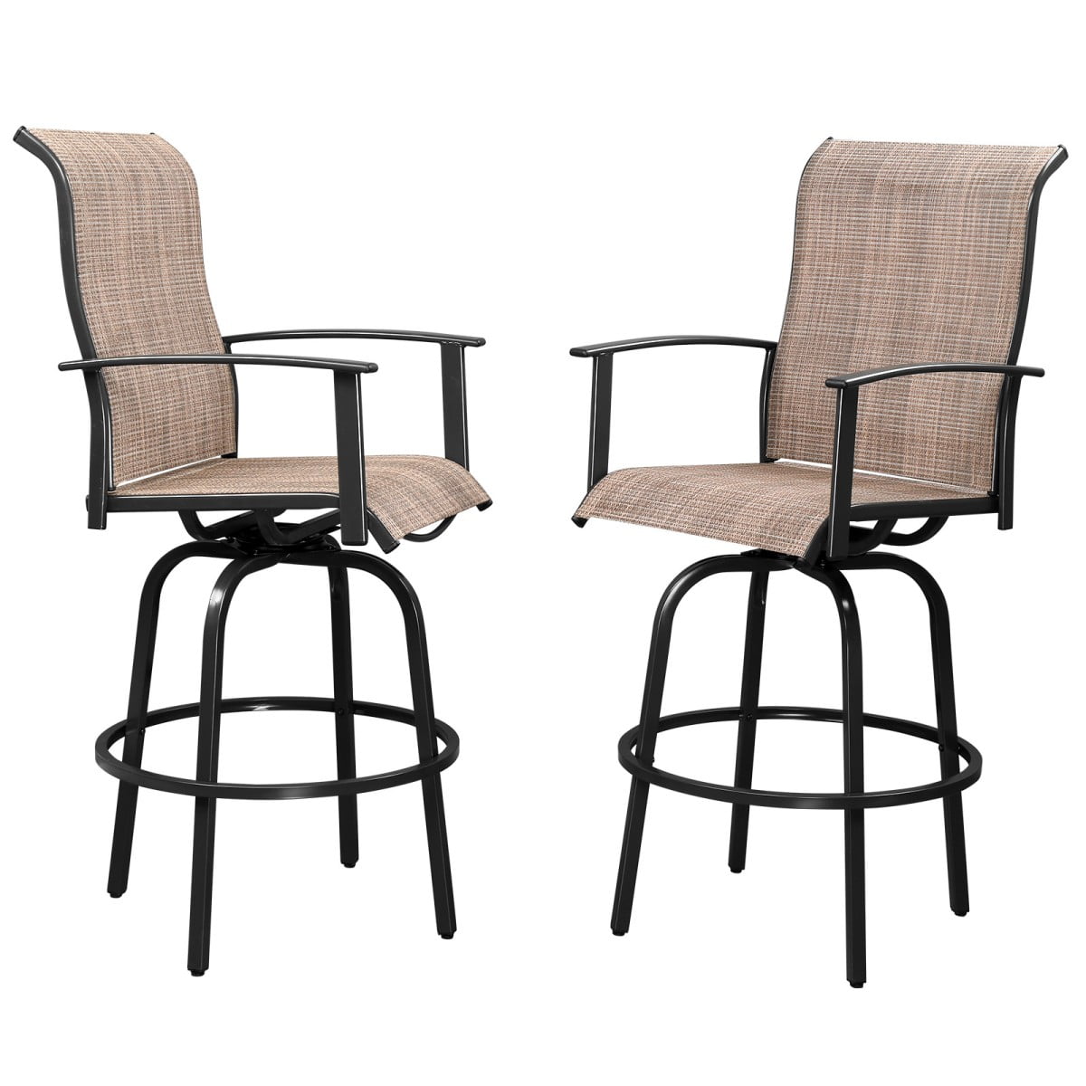 IVV Outdoor Bar Chairs Set of 2, Swivel Patio Barstools with Textilene Fabric, All Weather Use, Ergonomic Comfort Bar Height Tall Outdoor Stools for Balcony (Black)