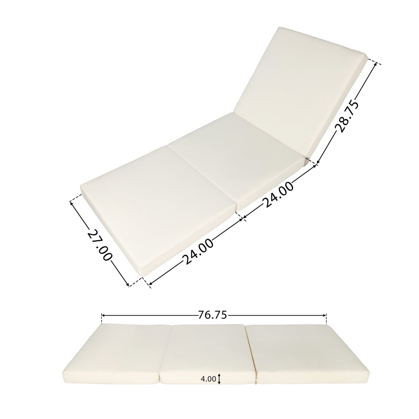 Christopher Knight Home Outdoor Wood Chaise Lounge with Adjustable Backrest, Tri-folding Cushion, Cream