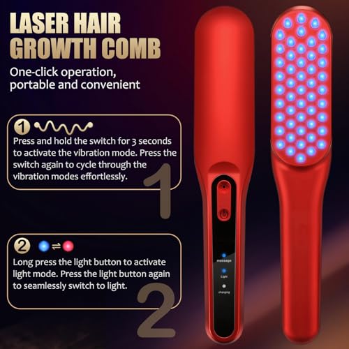 Laser Hair Growth Comb，Red Light Hair Growth Treatment for Men & Women（Red 1pcs ）