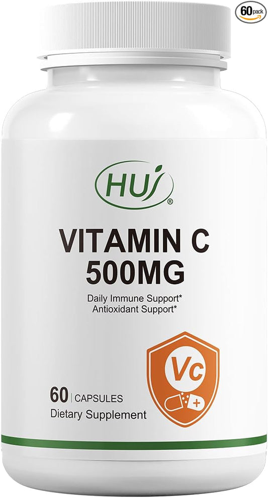 HUJ Vitamin C 500mg, Immune and Antioxidant Support, 60 Capsules