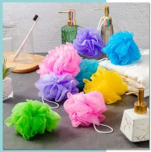 CHENGU 80 Pcs Loofah Bulk Sponge Bath Sponges for Shower Bath Luffa Bulk Pouf Shower Puff Wash Body Pouf Mesh Loofah Exfoliating Body Scrubber for Baby Women Men, 20g (Mixed Colors)